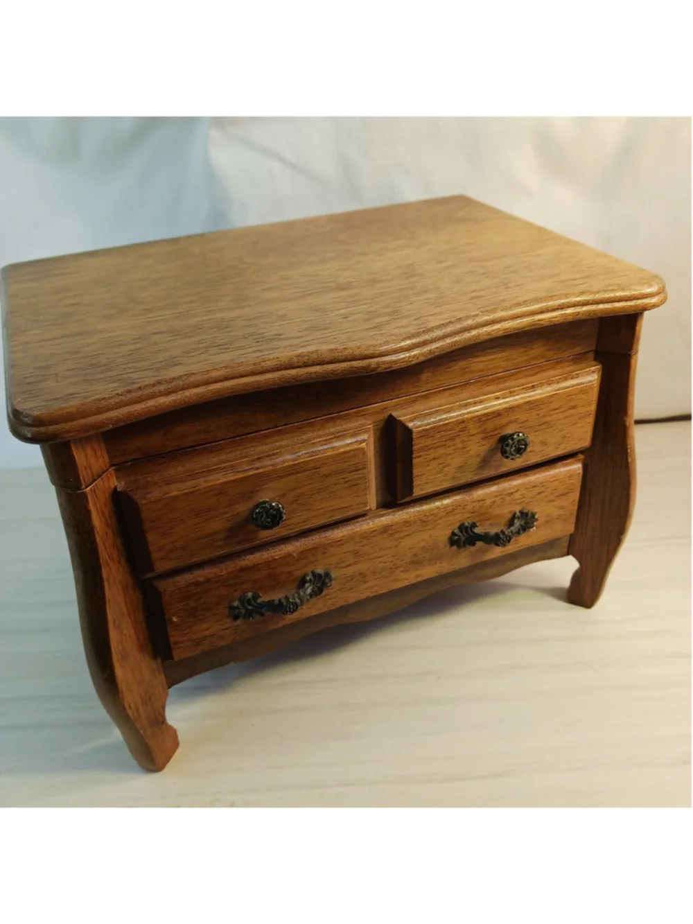 VTG Real Wood Wooden Musical Jewelry Box with Mirror & Drawer Red Interior
